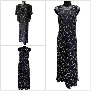 VTG 90s Molly Malloy Sleeveless Floral Maxi Black Dress With Cardigan Women’s 12